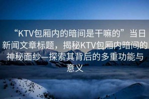 “KTV包厢内的暗间是干嘛的”当日新闻文章标题，揭秘KTV包厢内暗间的神秘面纱—探索其背后的多重功能与意义