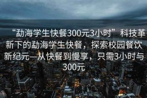 “勐海学生快餐300元3小时”科技革新下的勐海学生快餐，探索校园餐饮新纪元—从快餐到慢享，只需3小时与300元