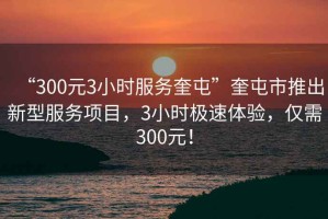 “300元3小时服务奎屯”奎屯市推出新型服务项目，3小时极速体验，仅需300元！