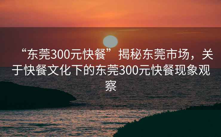 “东莞300元快餐”揭秘东莞市场，关于快餐文化下的东莞300元快餐现象观察